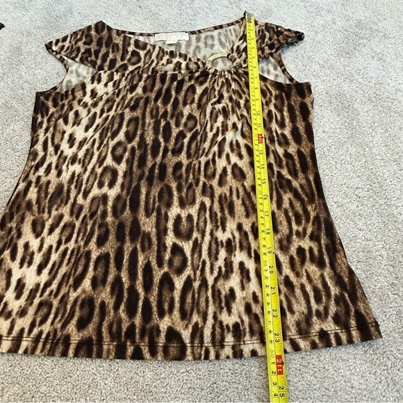 MICHAEL Michael Kors brown tan leopard animal print asymmetrical neckline blouse - Picture 9 of 12